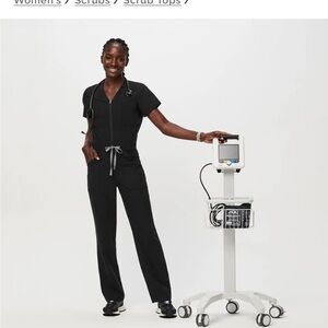 Figs Black Straight Leg Jumpsuit with Cinched Waist